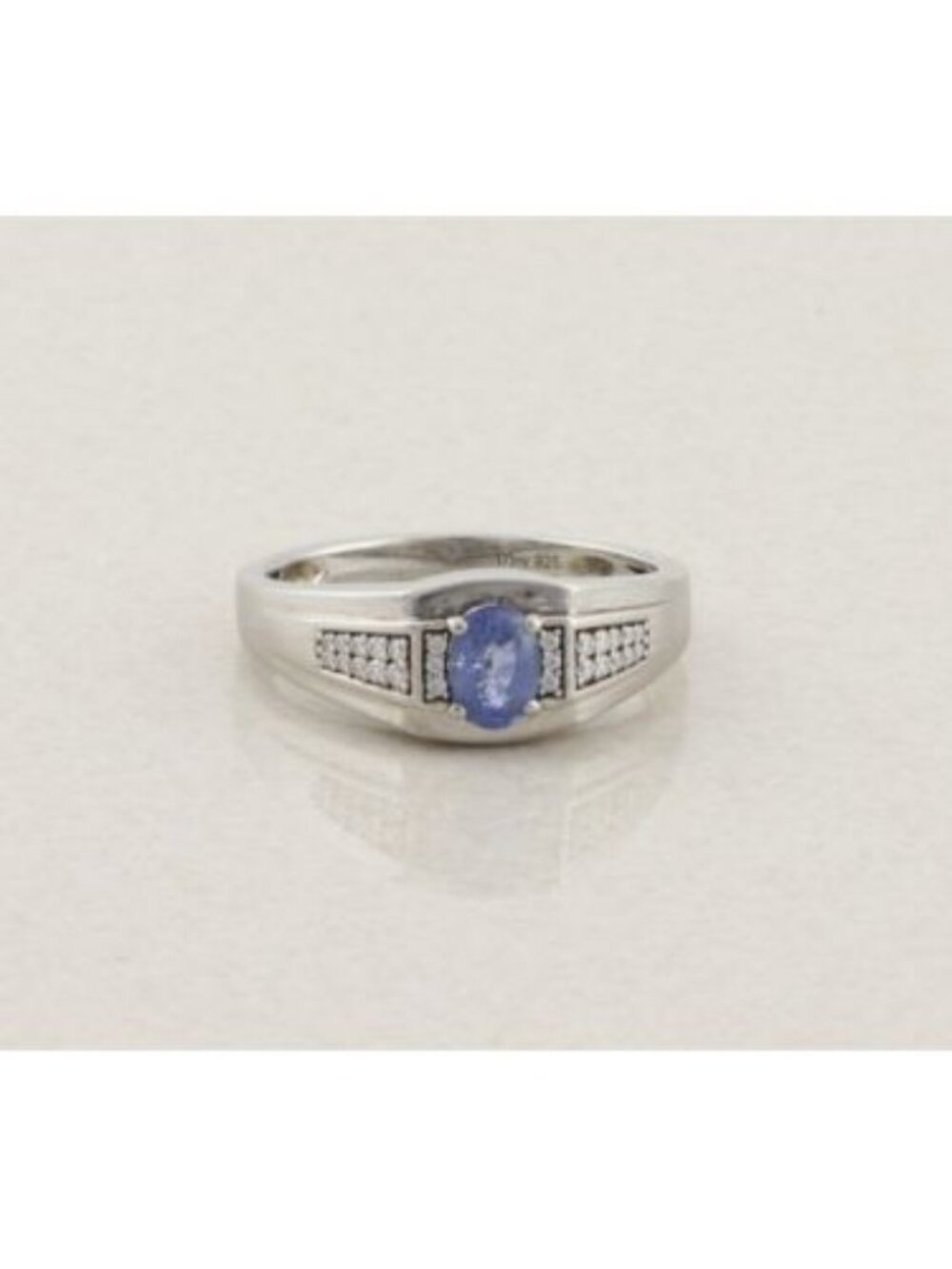 Men's Sterling Silver Ceylon Blue Sapphire & Moissanite Ring Size 12 1/4